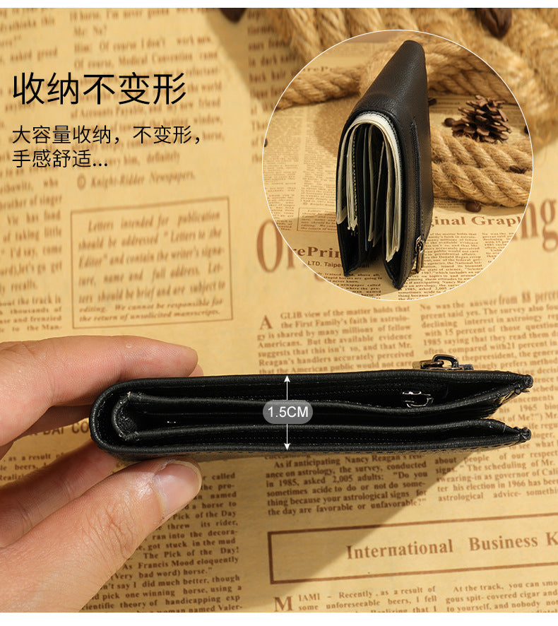 Men's short wallet cowhide magnetic snap anti-theft brush RFID coin card holder card bag wallet for men 