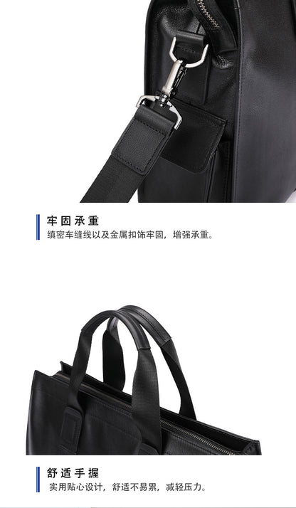 Men's handbag, genuine cowhide leather, computer bag, business large-capacity briefcase 