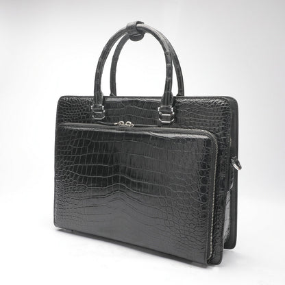 Crocodile Belly Skin Genuine Leather Men's Handbag Briefcase Double Zipper Handbag Business Office Business Trip Commuting File Bag 