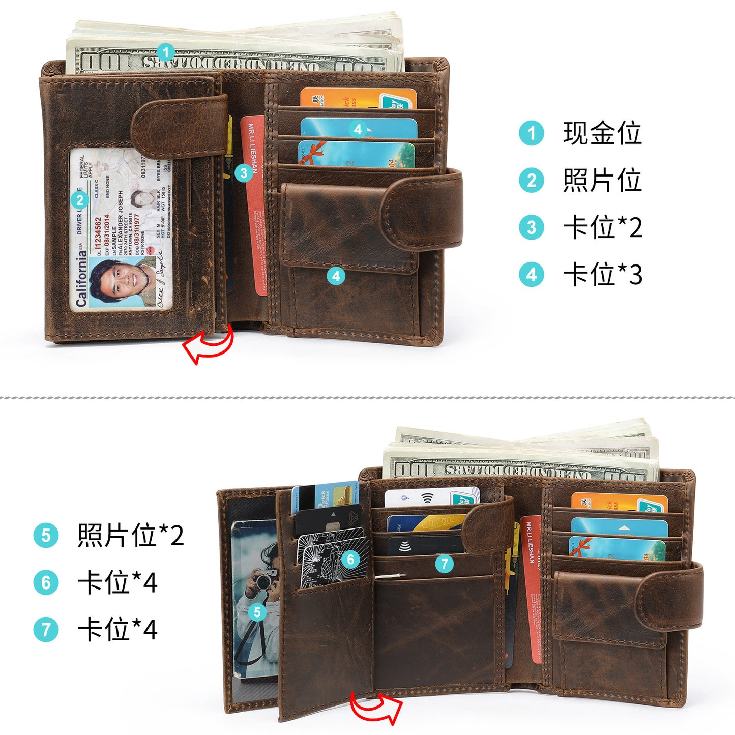 Men's short wallet cowhide genuine leather retro clutch bag card bag men's wallet 