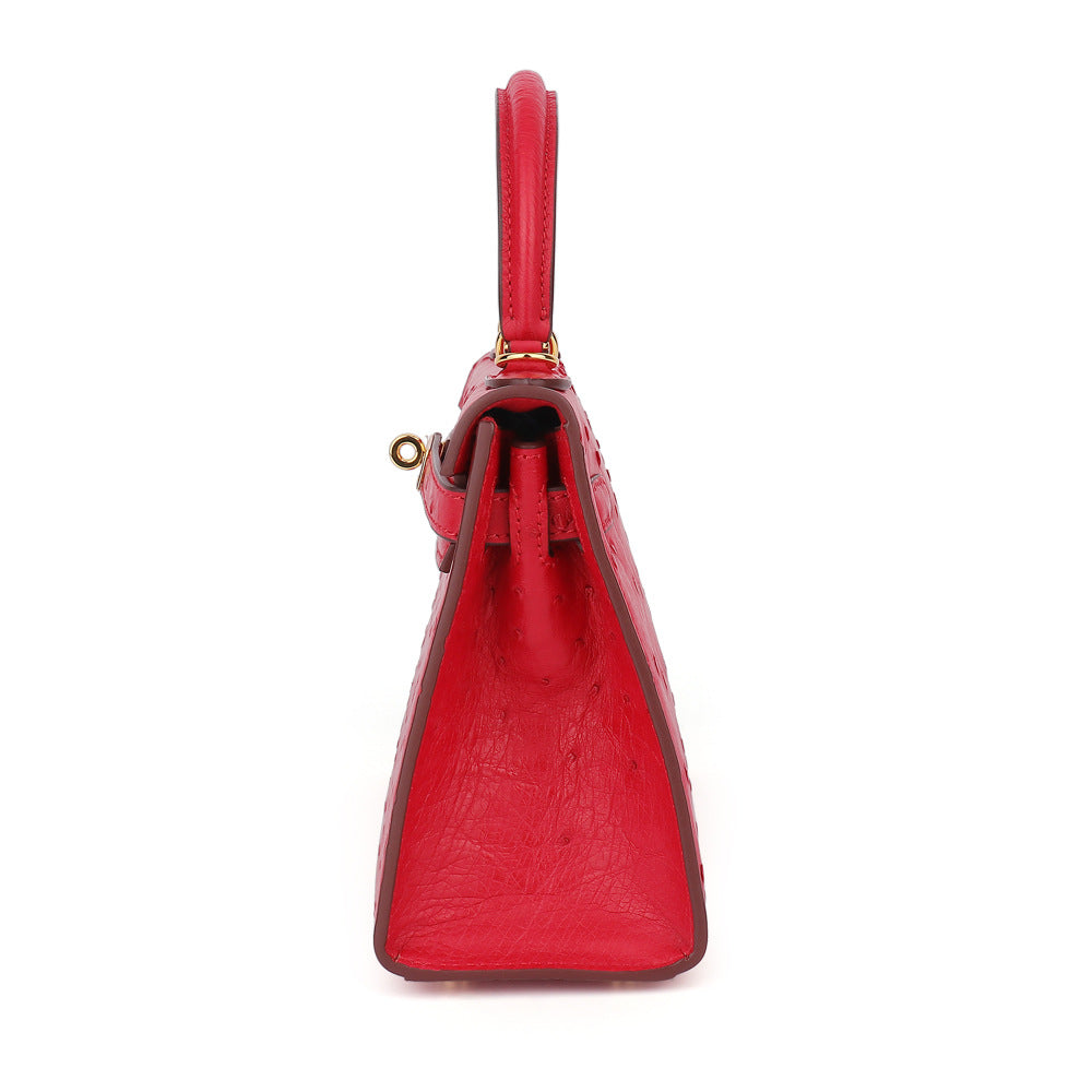Ostrich Leather Women's Genuine Leather Handbag Hand-stitched Waxed Thread Pouch Shoulder Bag Crossbody Bag Casual