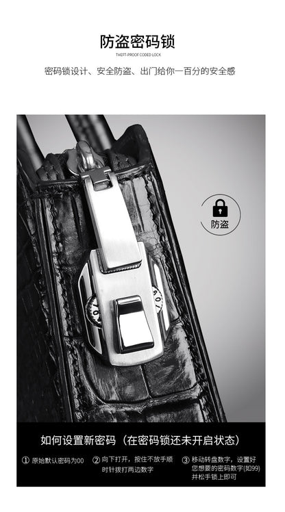Siamese crocodile bone skin men's briefcase handbag anti-theft security lock genuine leather luxury business bag handbag 