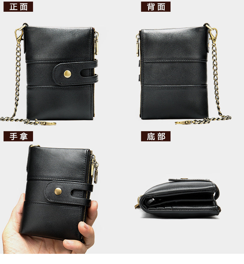 Men's short wallet genuine cowhide leather retro RFID anti-theft card bag 