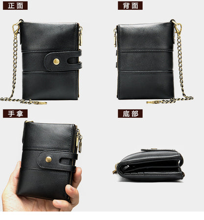 Men's short wallet genuine cowhide leather retro RFID anti-theft card bag 