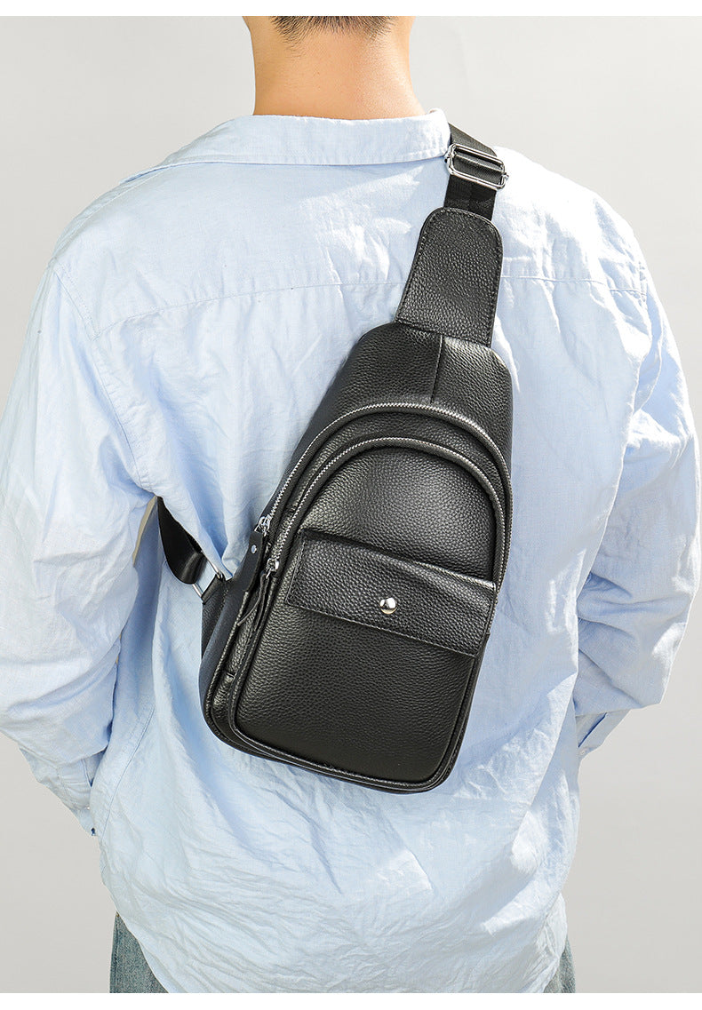 Men's Bust Bag Cowskin Genuine Leather Outer Multifunctional Fashion Casual Sports Men Bag 