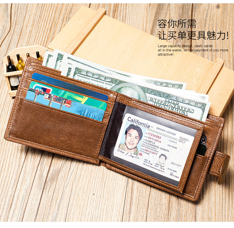 Men's short wallet cowhide RFID card holder business large capacity clutch bag retro wallet 