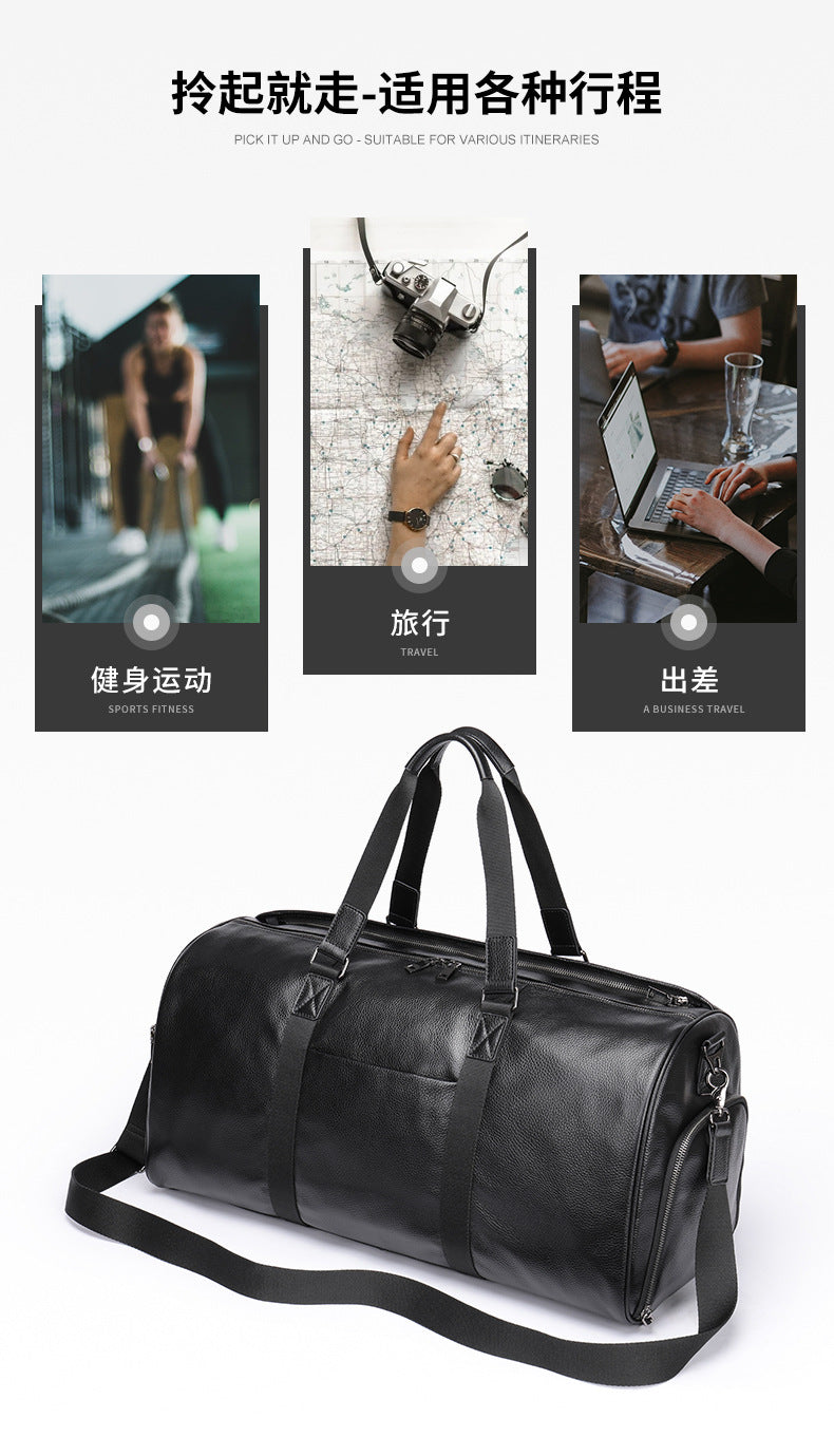 Men's travel bag Dry and wet separation cowhide genuine leather short distance business trip handbag handbag fitness travel bag large capacity men's luggage bag 