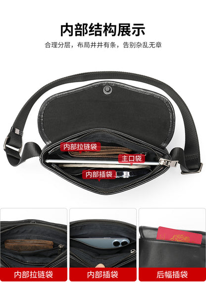 Men's Shoulder Bag Made of Cowskin Genuine Leather High Quality Waterproof Fashion Men Crossbody Bag 