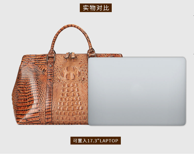 Men's Handbag Crocodile Crest Cow Leather Unisex Travel Bag Short Distance Business Luggage Bag 