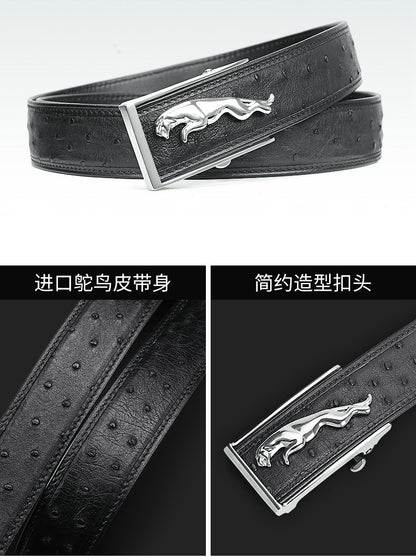 Ostrich skin men's belt genuine leather business casual automatic buckle width 3.4cm high quality male belt 