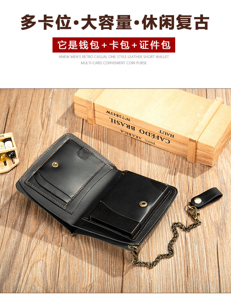 Men's short wallet genuine cowhide leather aluminum alloy automatic pop-up card bag RFID anti-theft brush wallet for men 