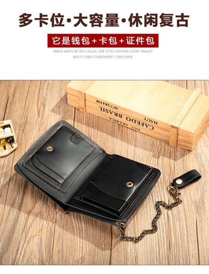 Men's short wallet genuine cowhide leather aluminum alloy automatic pop-up card bag RFID anti-theft brush wallet for men 