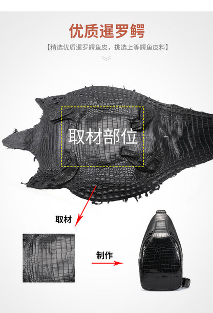 New Thai Siamese Crocodile Skin Men's Bust Bag Genuine Leather High Quality Casual Fashion Crossbody Shoulder Bag 