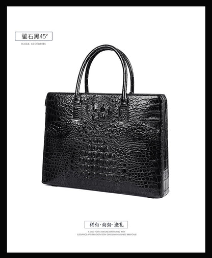 Siamese crocodile bone skin men's briefcase handbag anti-theft security lock genuine leather luxury business bag handbag 
