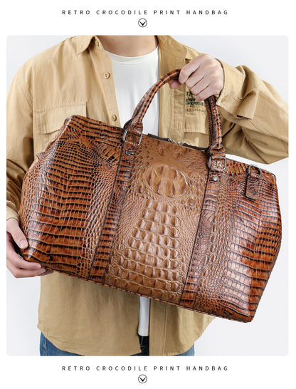 Men's Handbag Crocodile Crest Cow Leather Unisex Travel Bag Short Distance Business Luggage Bag 