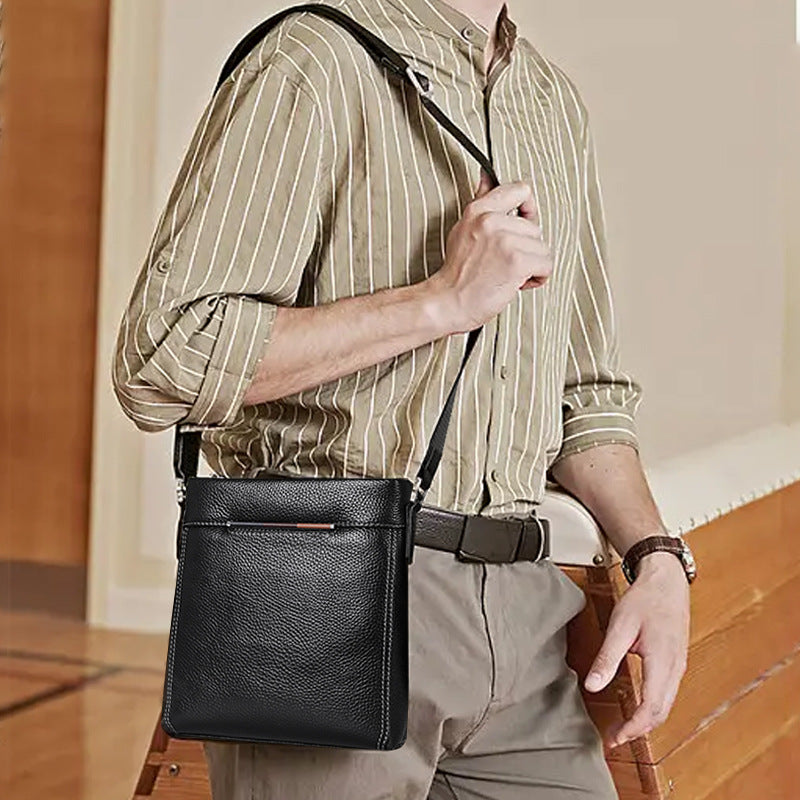 Men's Shoulder Bag Genuine Cowhide Leather Korean Fashion Business Casual Crossbody Bag for Men 