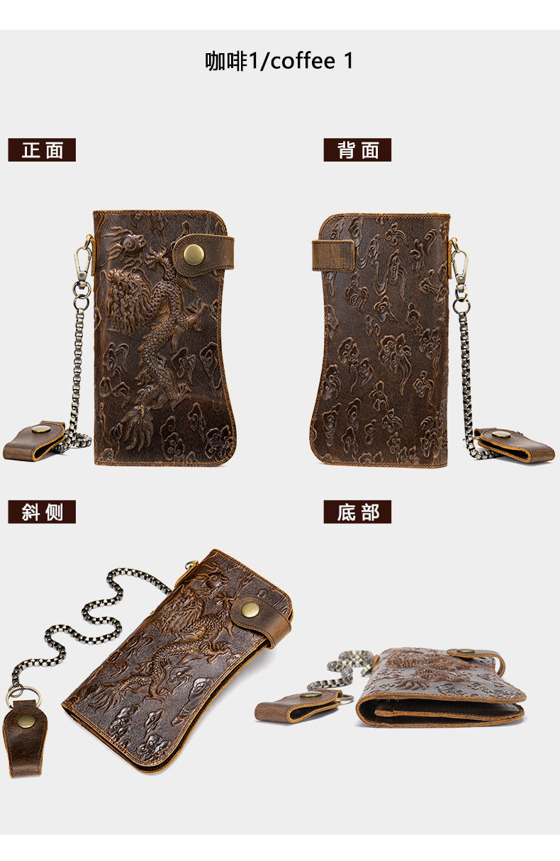 Men's Wallet Cow Leather Fashion Personality Zipper Clutch Bag Men's Card Bag Handbag 