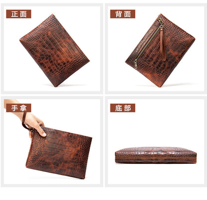 Men's Clutch Bag Business Crocodile Crest Cow Leather Handbag for Men 