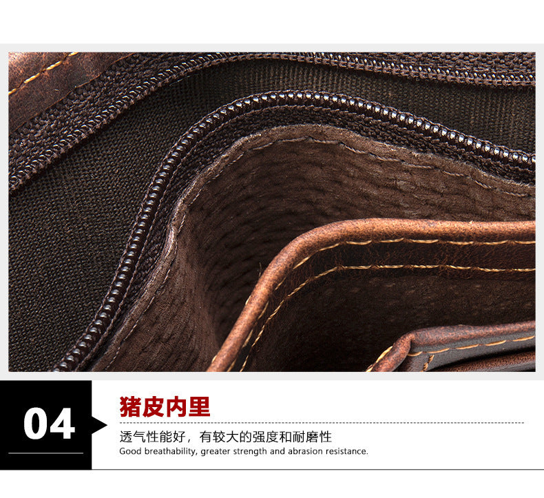 Men's short wallet, genuine cowhide leather, multi-functional coin purse, zipper, clasp, men's wallet 