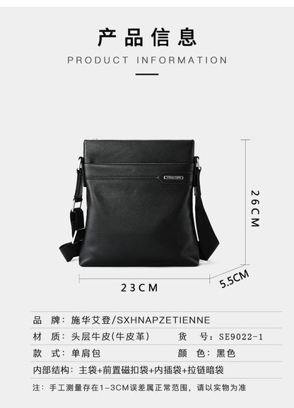 Men's Shoulder Bag Genuine Leather Cowhide Business Crossbody Bag for Men 