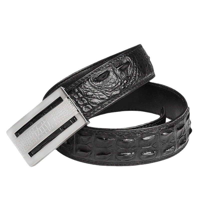 Siamese Crocodile Skin Genuine Leather Men's Belt Smooth Buckle Stylish Business Casual Belt Gift Present 