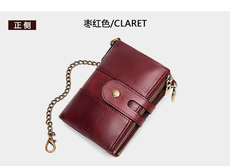 Men's short wallet genuine cowhide leather retro RFID anti-theft card bag 