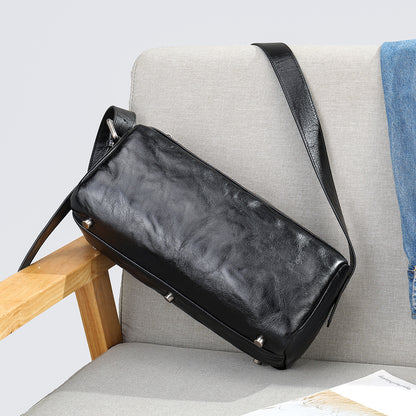 Men's Shoulder Bag Made of Genuine Cowskin Leather with Hand-held Crest High Quality Luxury Fashion Crossbody Bag for Men 