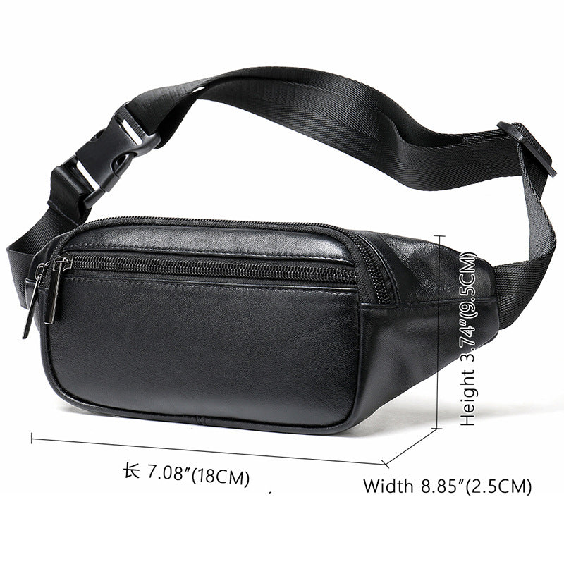 Men's Waist Bag Genuine Sheepskin Leather Simple Retro Waterproof Crossbody Bust Bag 
