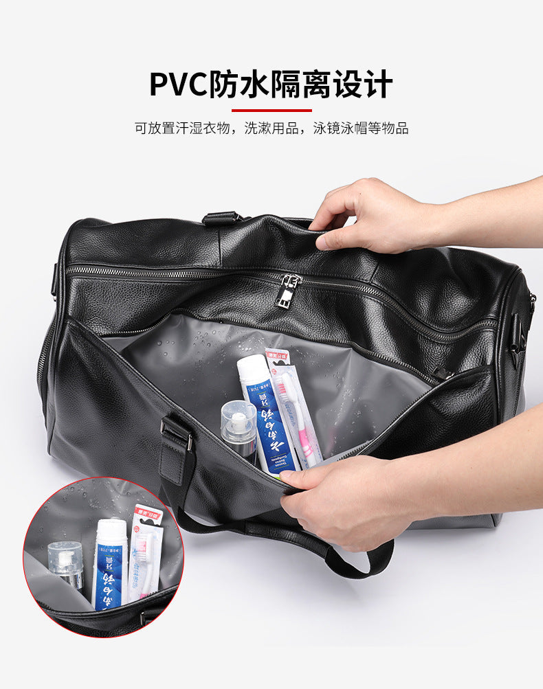 Men's travel bag Dry and wet separation cowhide genuine leather short distance business trip handbag handbag fitness travel bag large capacity men's luggage bag 