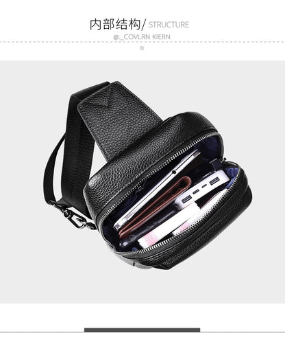 Men's bust bag cowhide Korean casual fashion simple crossbody bag 