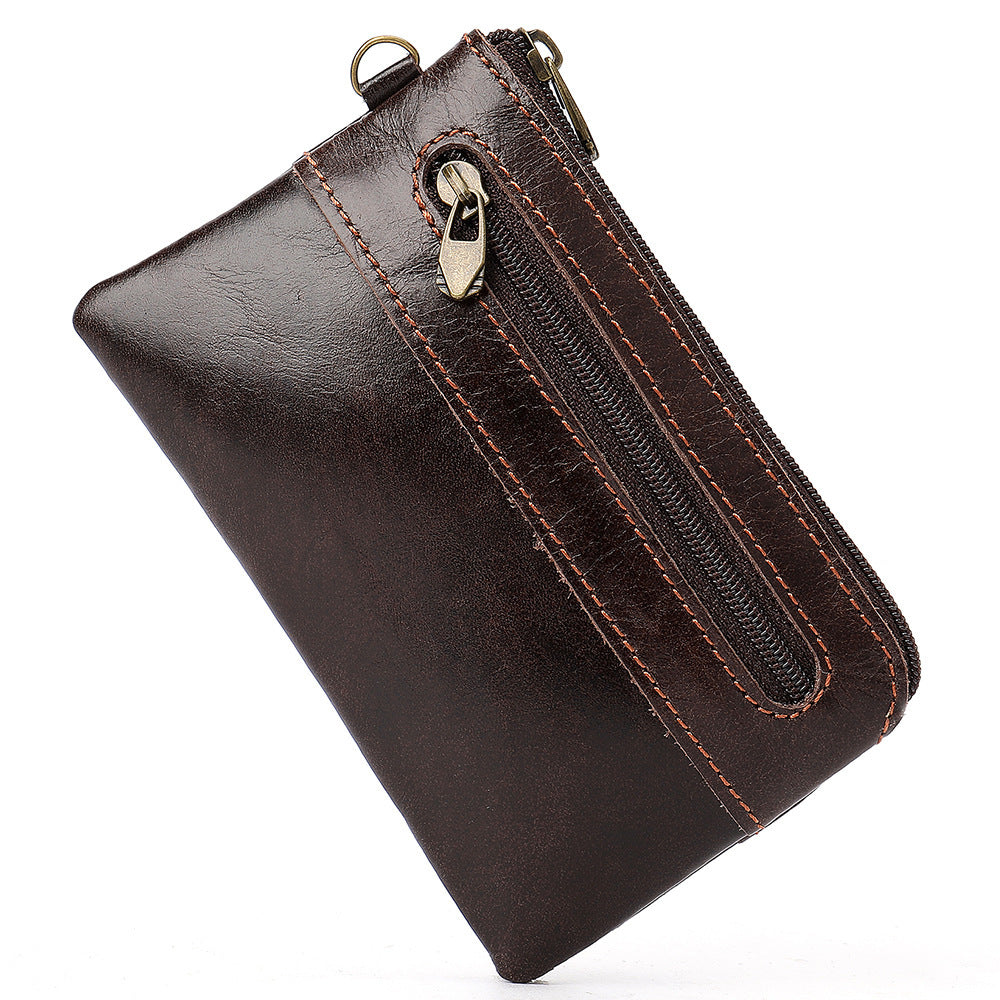 Men's Wallet Cow Leather Retro Casual Zipper Large Capacity Men's Wallet Coin Bag 