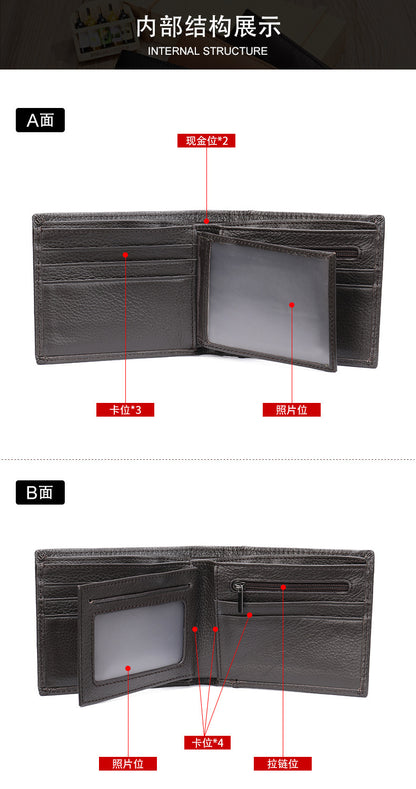 Men's short wallet made of genuine cowhide leather bifold folding DIY handmade wallet men's wallet 