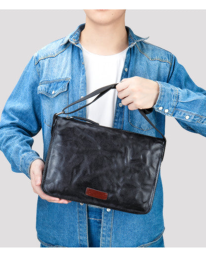 Men's Shoulder Bag Genuine Cowhide Leather Fashion Hand-held Crossbody Bag for Men 