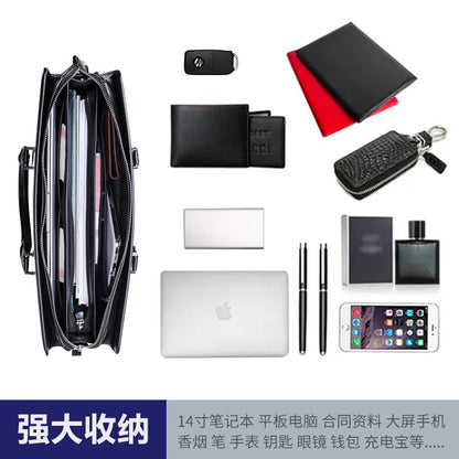 Men's handbag cowhide genuine leather computer bag large capacity business briefcase 
