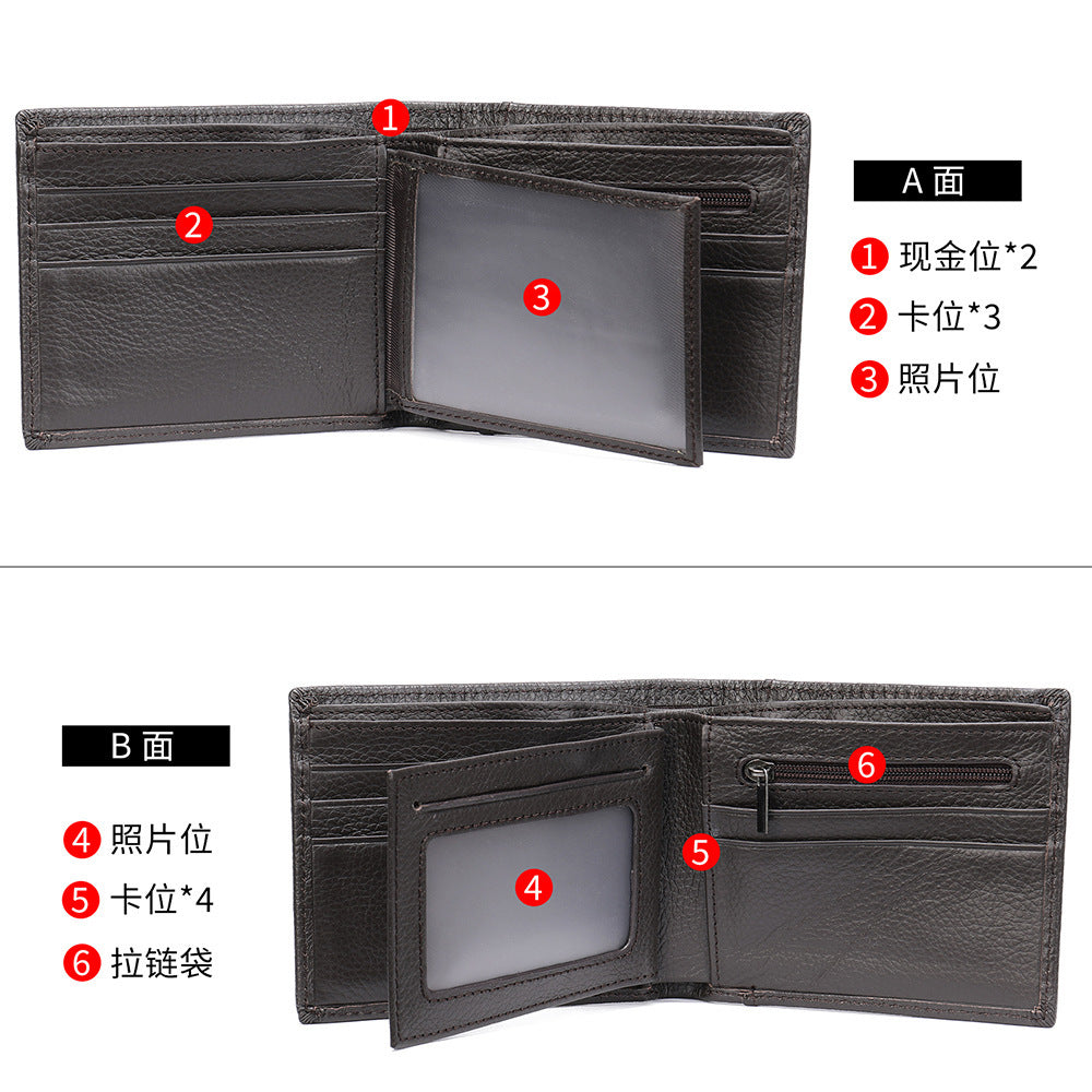 Men's short wallet made of genuine cowhide leather bifold folding DIY handmade wallet men's wallet 