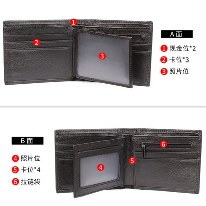 Men's short wallet made of genuine cowhide leather bifold folding DIY handmade wallet men's wallet 