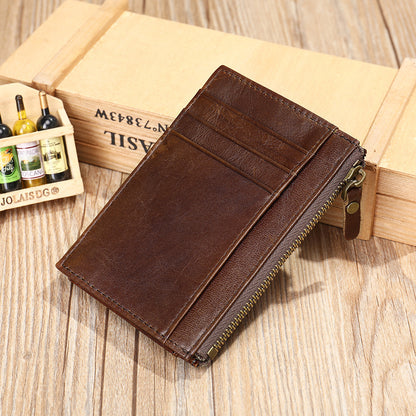 Men's wallet made of genuine cowhide leather, portable coin purse, anti-theft brush, card bag for men 