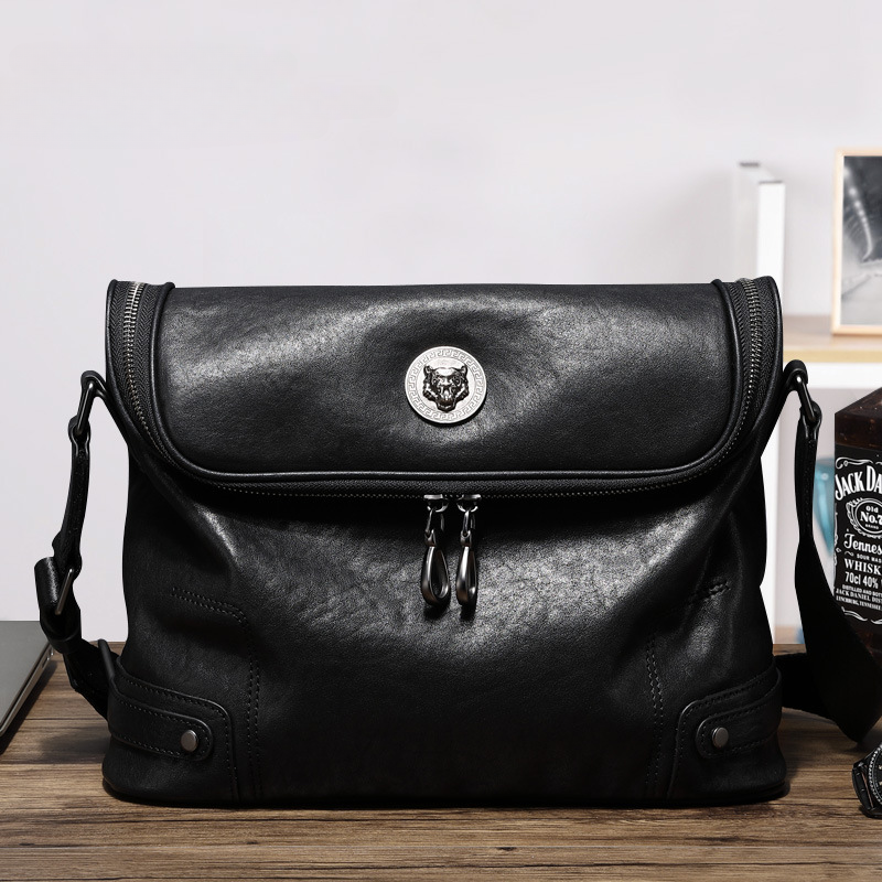 Men's shoulder bag, genuine cowhide leather, casual, multi-functional, large capacity, fashion crossbody bag 