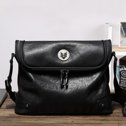 Men's shoulder bag, genuine cowhide leather, casual, multi-functional, large capacity, fashion crossbody bag 