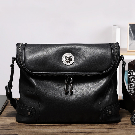 Men's shoulder bag, genuine cowhide leather, casual, multi-functional, large capacity, fashion crossbody bag 
