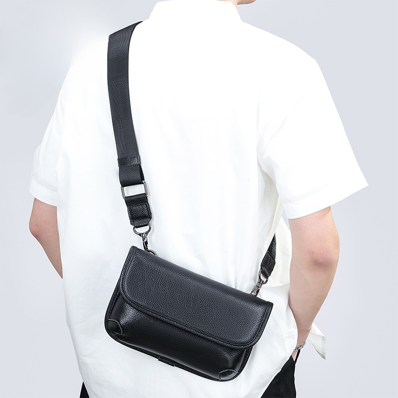 Men's Shoulder Bag Genuine Cowhide Leather Simple Fashion Men's Crossbody Bag 