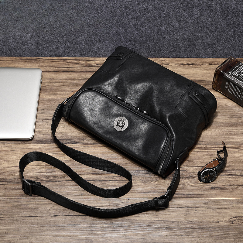 Men's shoulder bag, genuine cowhide leather, casual, multi-functional, large capacity, fashion crossbody bag 
