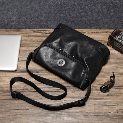 Men's shoulder bag, genuine cowhide leather, casual, multi-functional, large capacity, fashion crossbody bag 