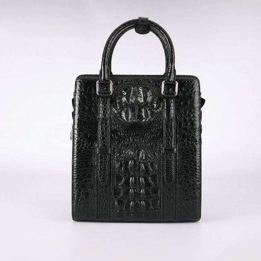 Crocodile Bone Skin Genuine Leather Men's Briefcase Business Commuting Casual Crossbody Shoulder Bag Vertical Handbag 